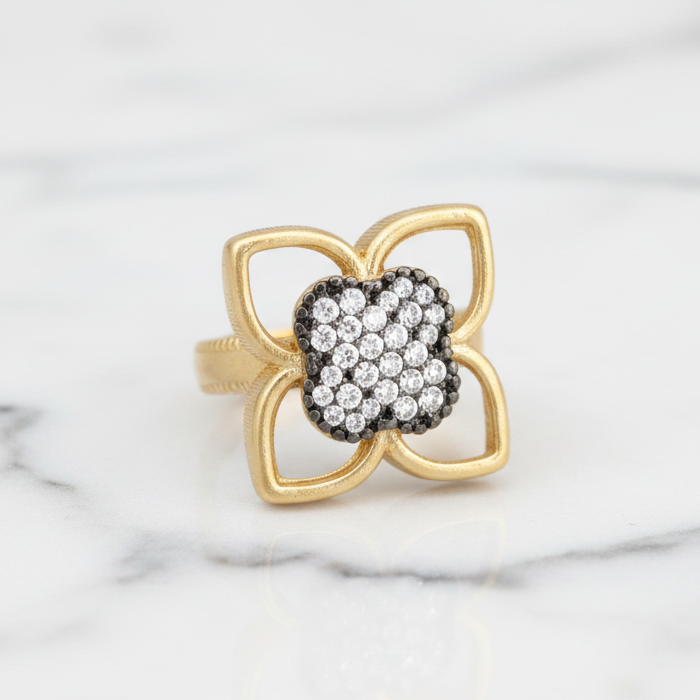 Matte Gold Hematite MOP Clover Ring