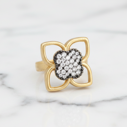 Matte Gold Hematite MOP Clover Ring