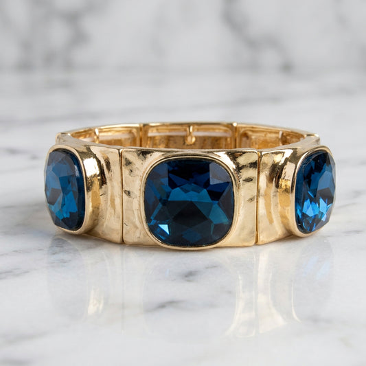 Rough Sketch Ooh & Aah large stretch bracelet in blue and gold beads