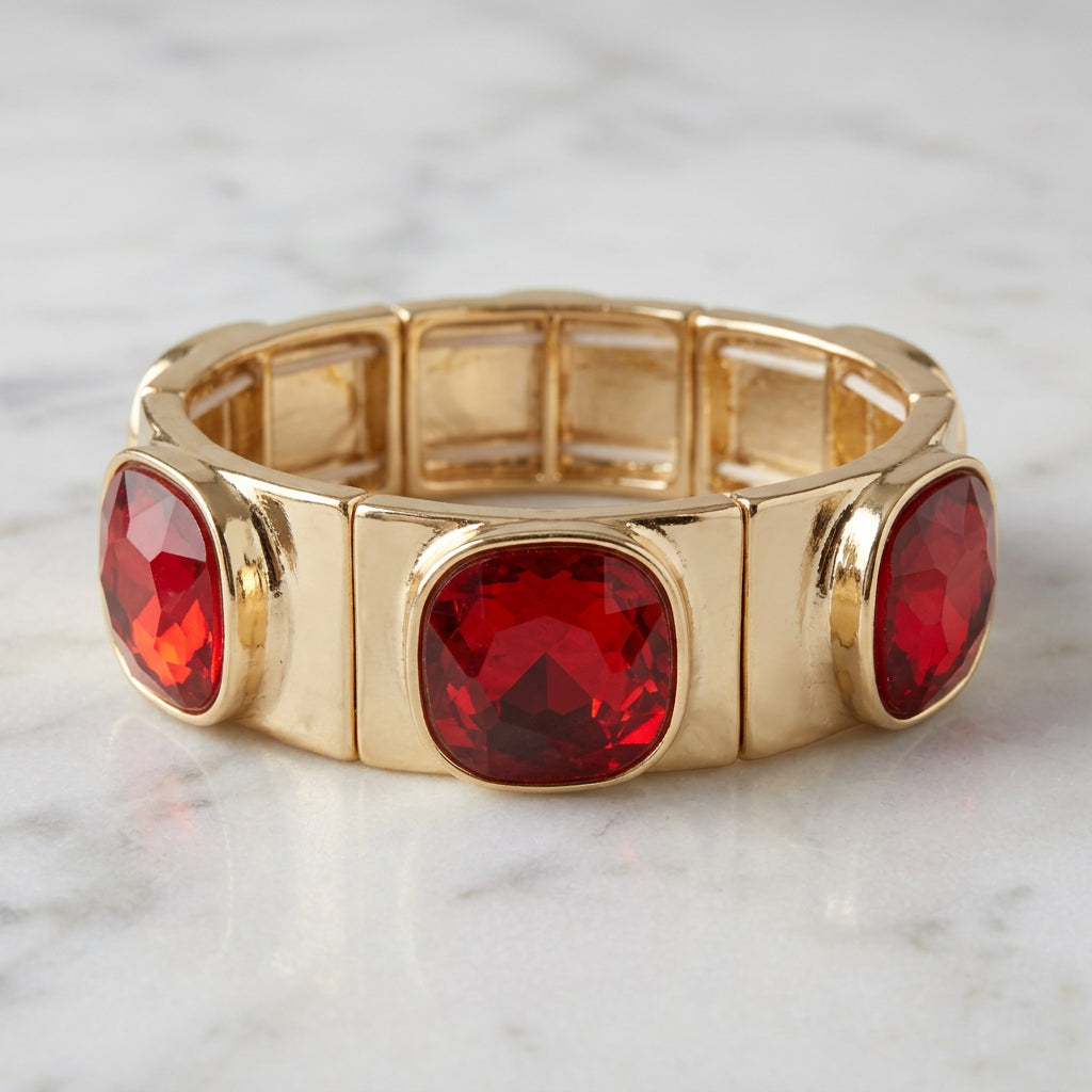 Rough Sketch Ooh & Aah large stretch bracelet in red, close-up product view