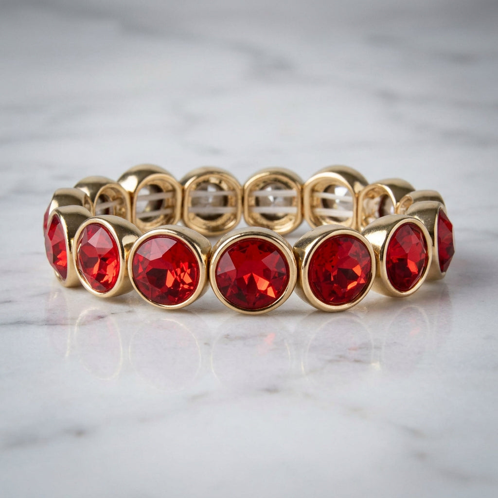Rough Sketch Ooh & Aah SM stretch bracelet in red, close-up product view
