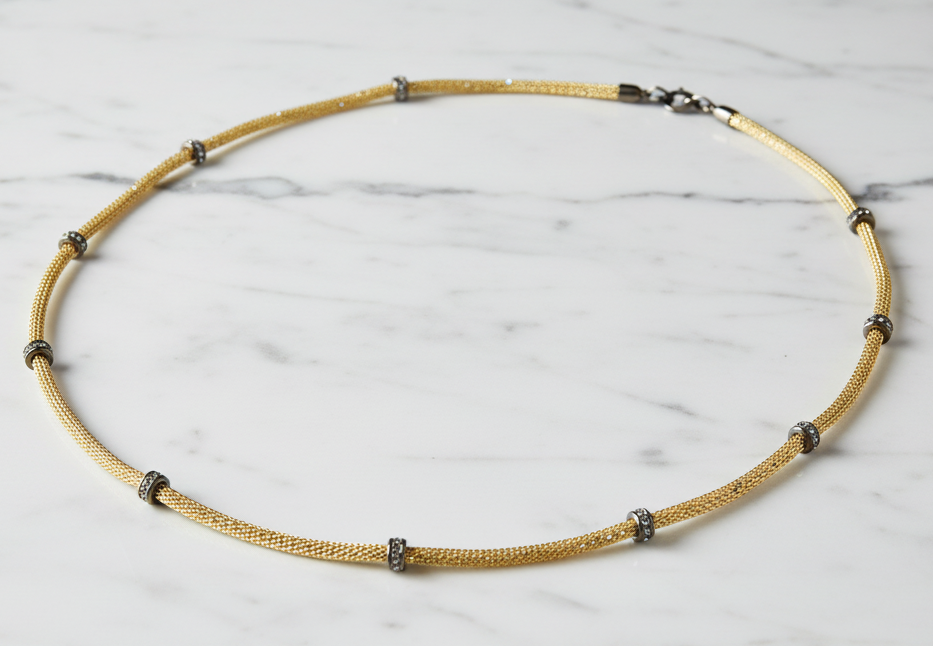 Mesh Necklace w/ CZ Stations- 36"