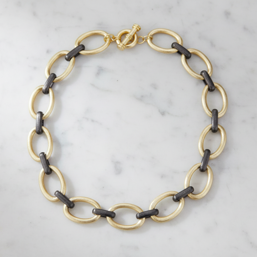 Matte Gold & Hematite Link Necklace