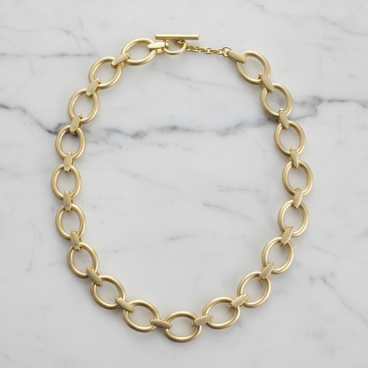 Matte gold link necklace by Joseph Anthony Inc., 18-inch length, featuring interlocking gold links on a sleek chain.