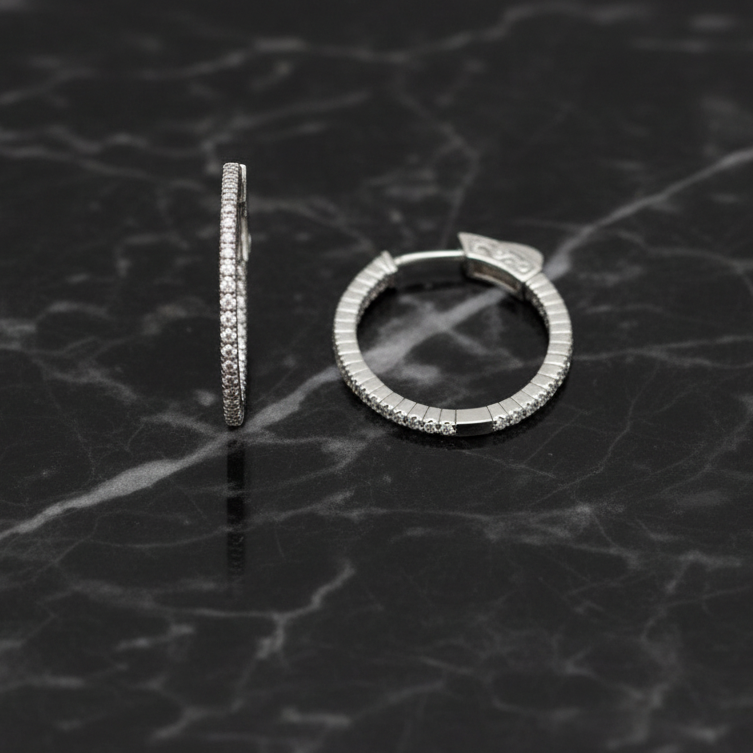 1" Oval CZ Hoop Earring