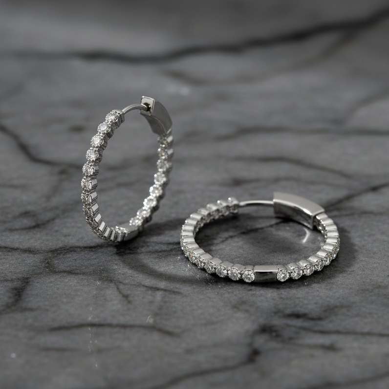 1" Flower CZ Hoop Earring