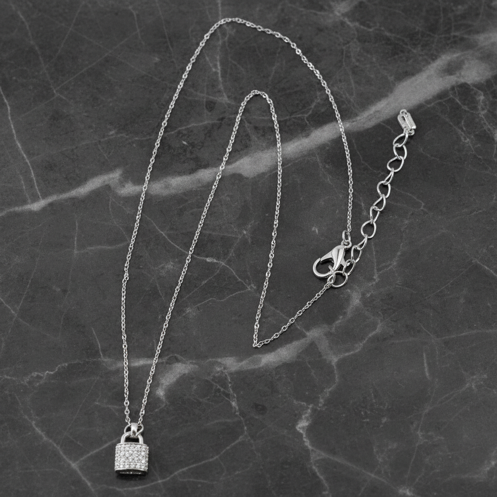 Necklace w/ Pave Lock Pendant - 16"