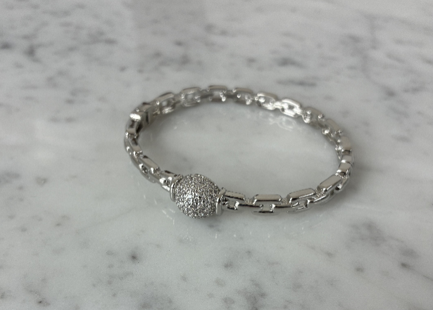 MX CZ pave ball link bangle bracelet featuring sparkling cubic zirconia stones in a stylish, elegant jewelry design