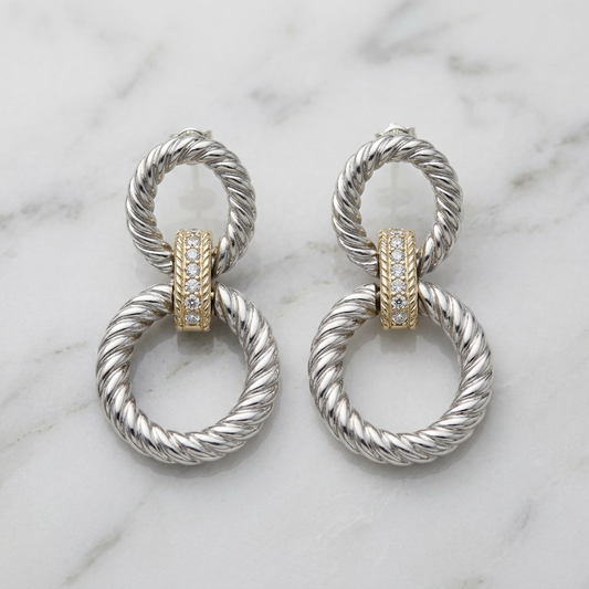 MX Two Tone Cable Doorknocker Dangle Earring with sleek cable design and stylish two-tone finish, perfect for elegant accessories.