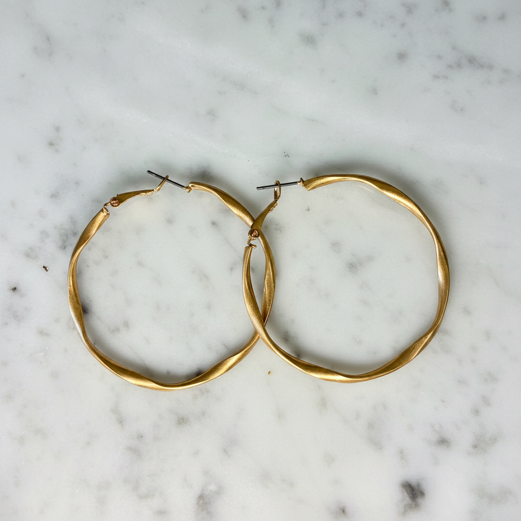 Large Twisted Matte Gold Hoop Earring