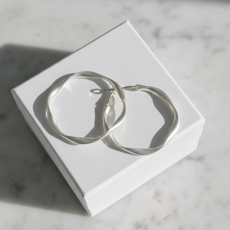Medium Twisted Matte Hoop Earring