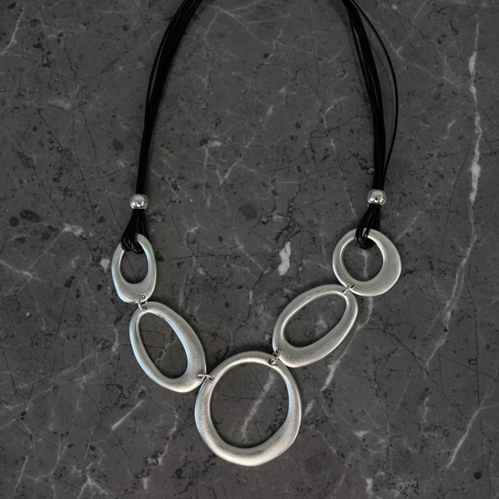 5-Ring Black Cord Necklace