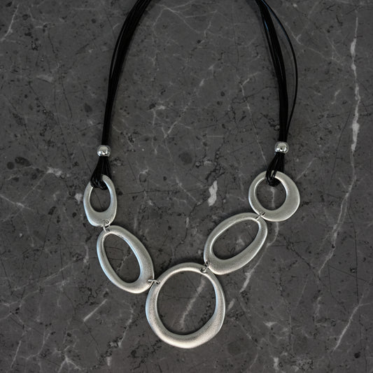 5-Ring Black Cord Necklace