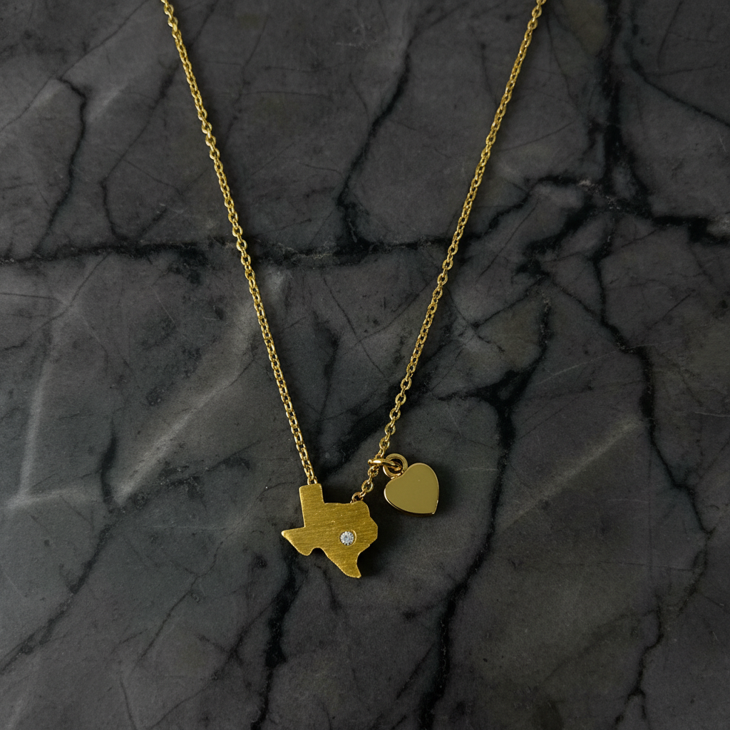 Small State of Texas w/Heart Necklace