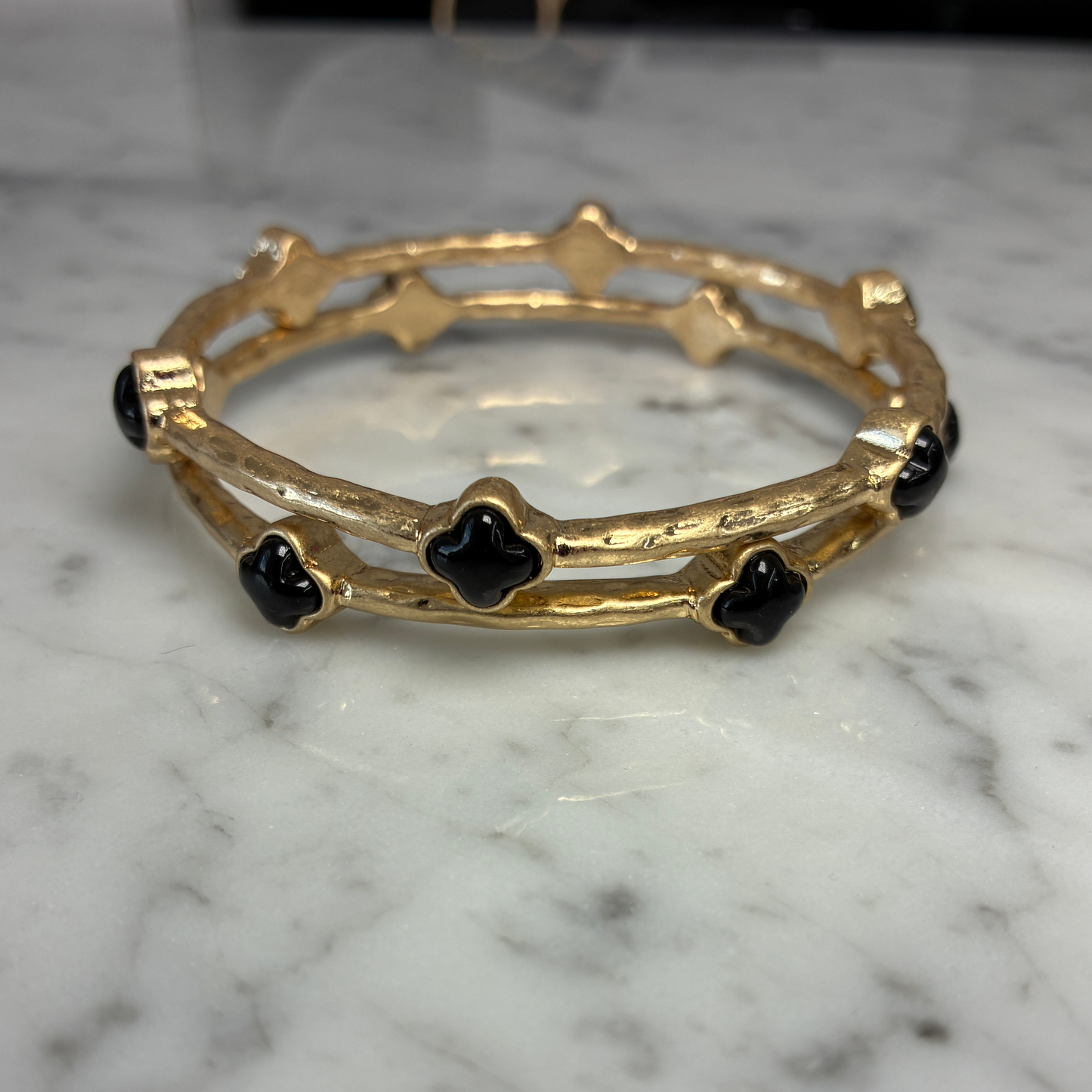 Gold Bamboo Clover Bangle Set
