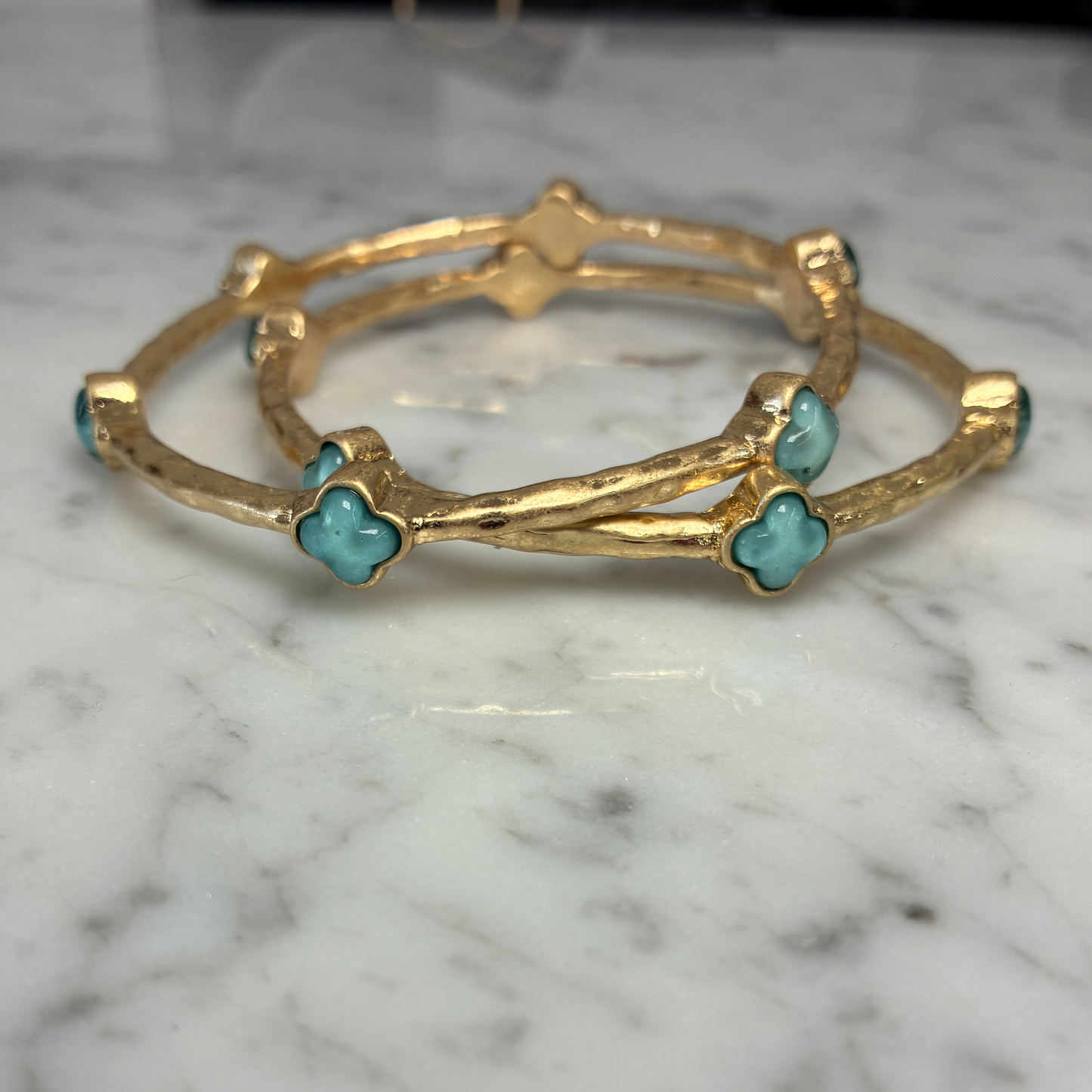 Gold Bamboo Clover Bangle Set