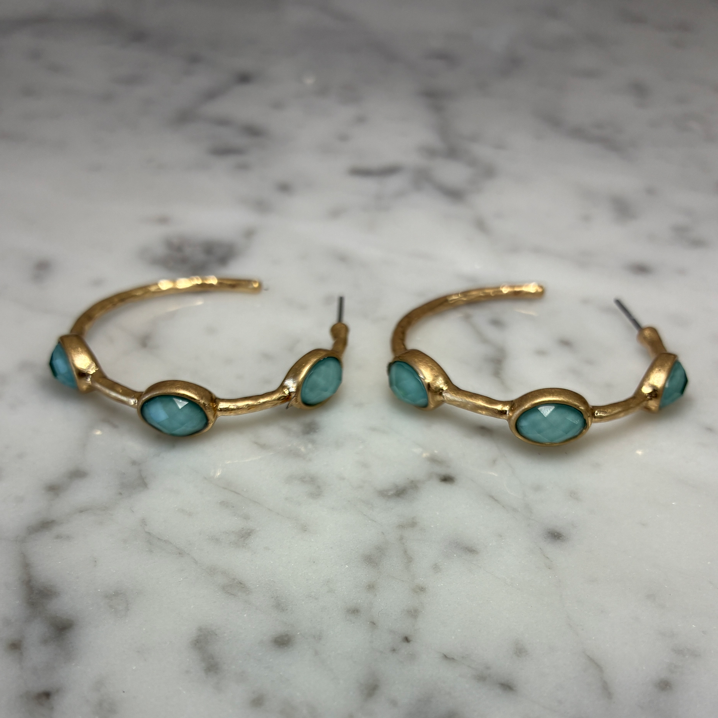 Bamboo Hoop Earrings w/Stones