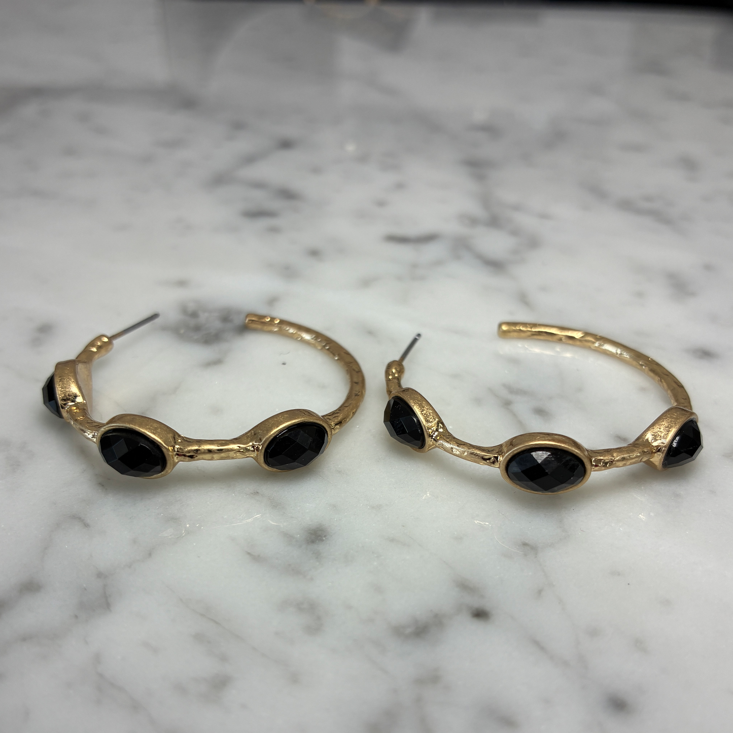 Bamboo Hoop Earrings w/Stones
