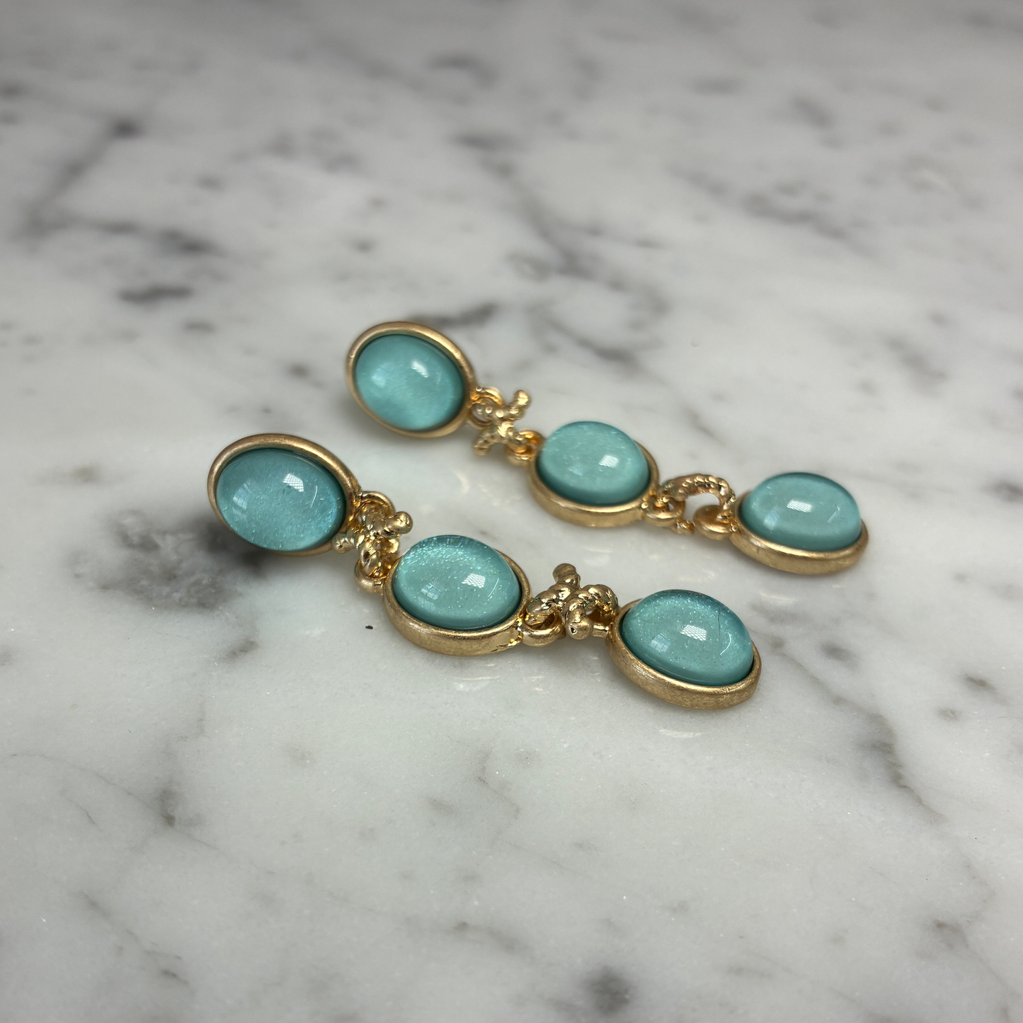 Tri Oval Stone Link Earring