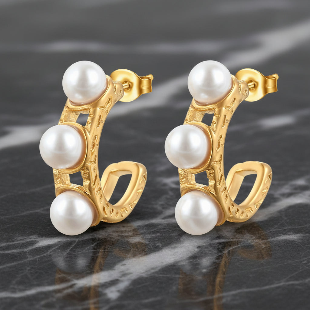 Gold 1/2 Hoop Earring w/ Pearls