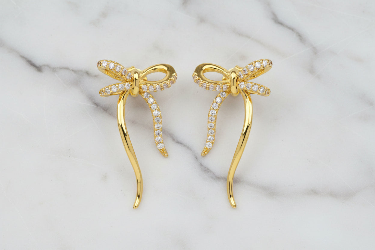 Gold CZ Bow Earring