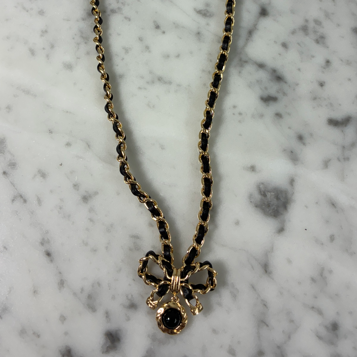 Woven Leather Bow Necklace