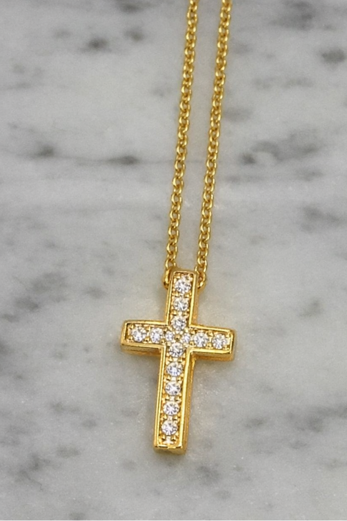 Tiny CZ Cross Necklace - 16"