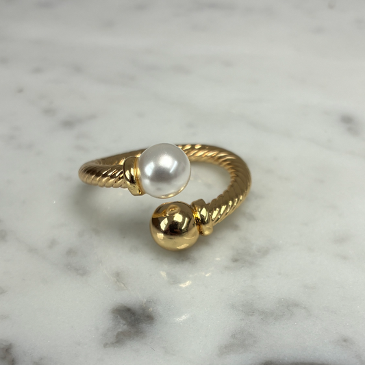 Rope Pearl Gold Ring