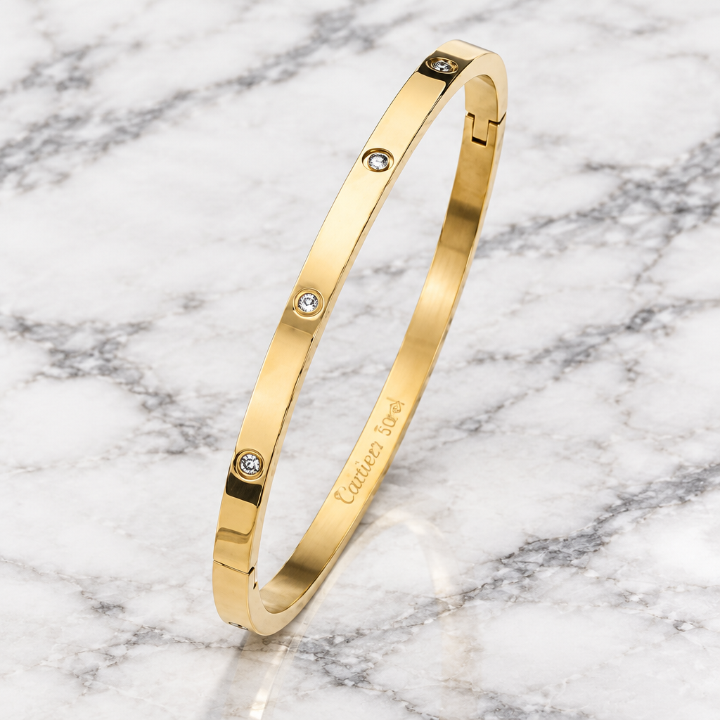 Silver 5 CZ bangle bracelet by MILAA featuring sparkling cubic zirconia stones and a sleek, polished design.