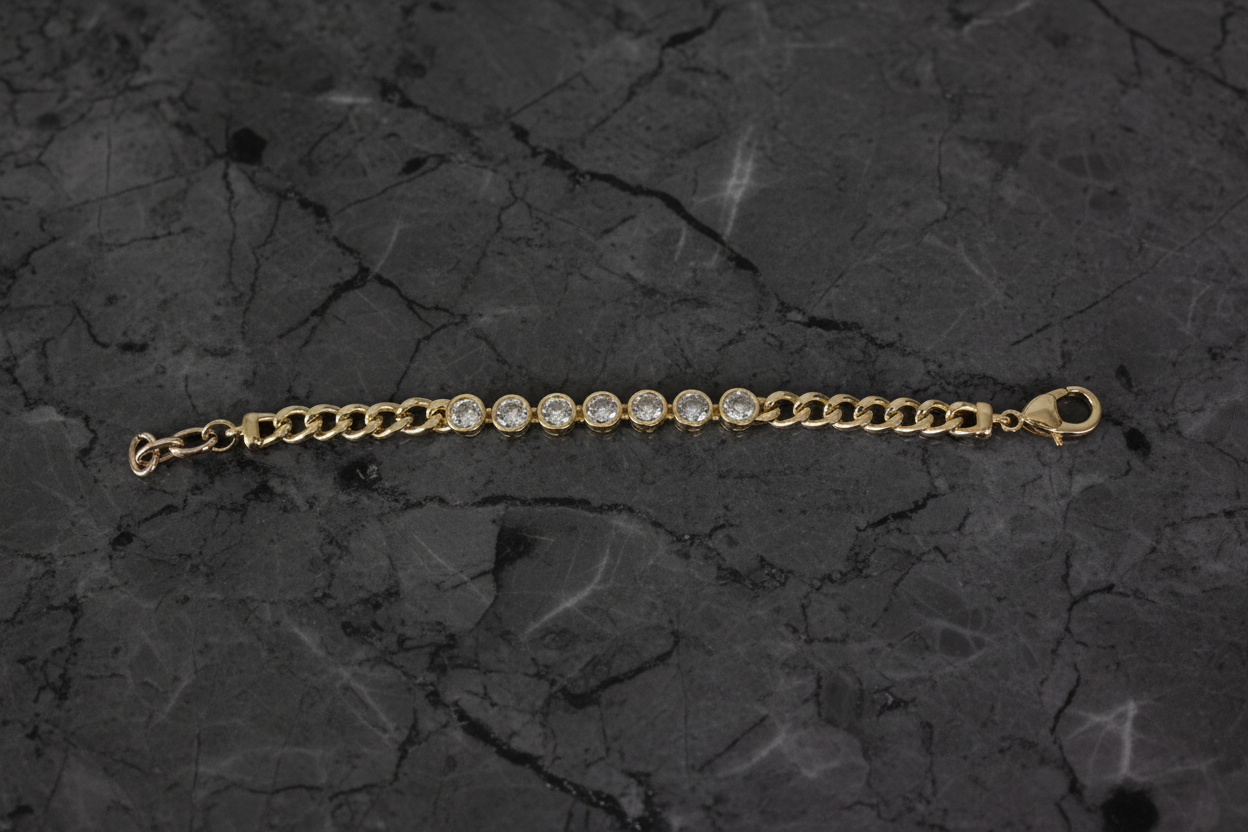 Gold Cuban Bracelet w/ Round CZs