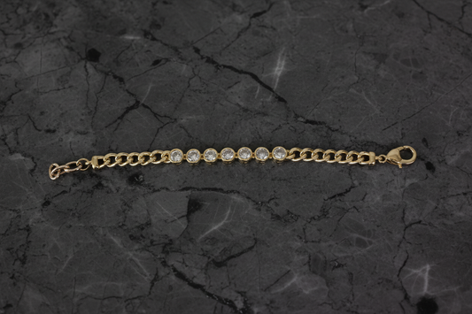 Gold Cuban Bracelet w/ Round CZs