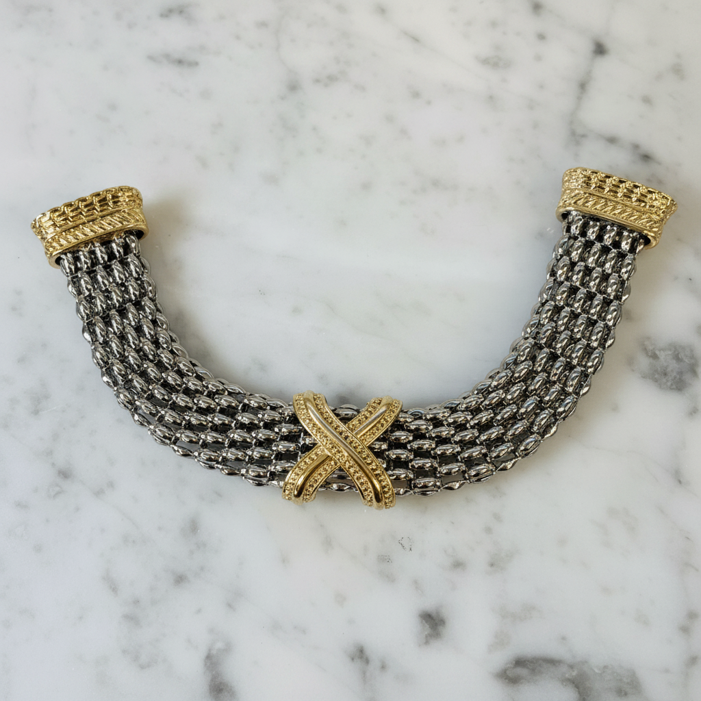 Mesh Bracelet w/ Large Gold X