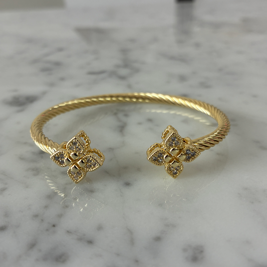 Gold Cable Pave Clover Bangle