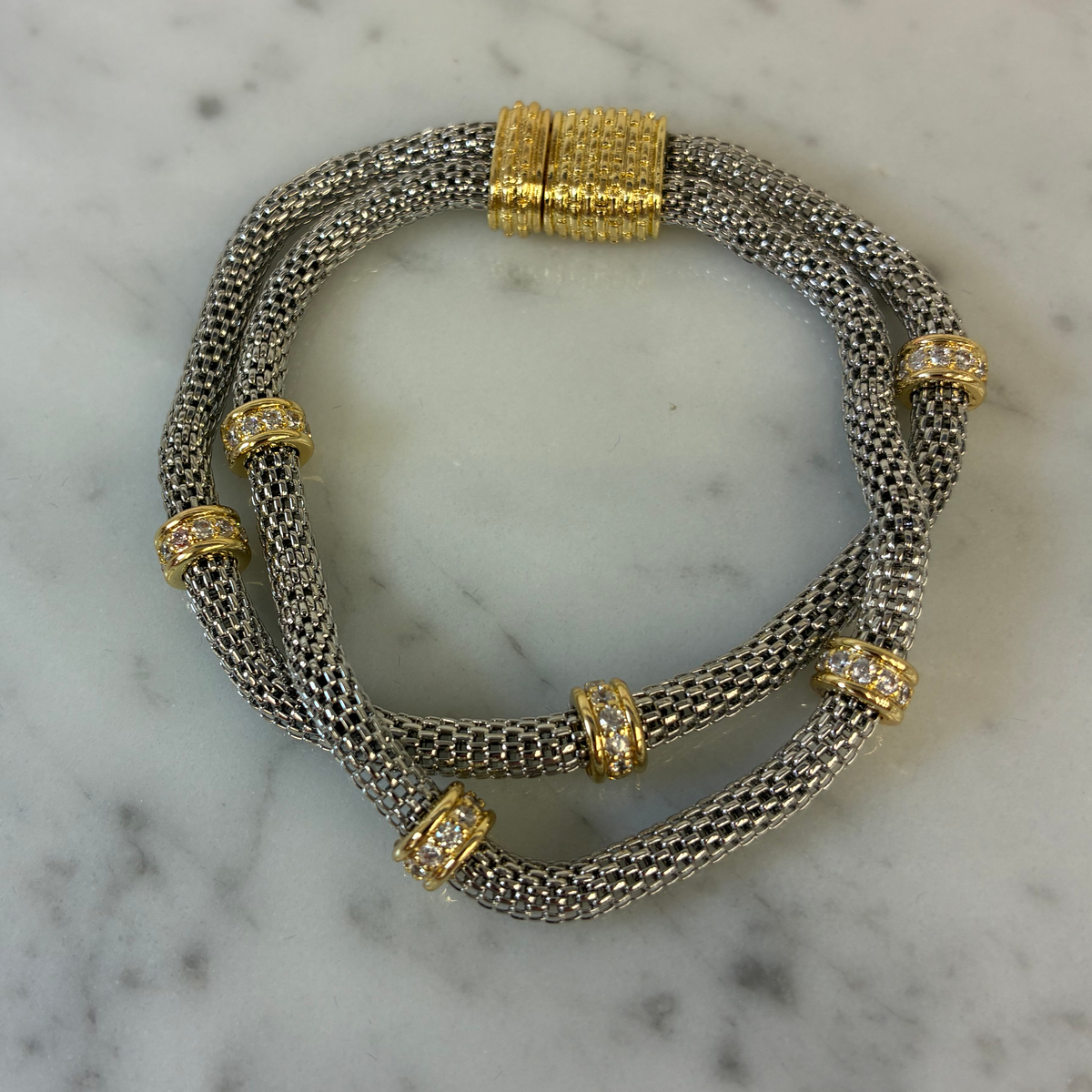 Mesh Bracelet w/ CZ Stations