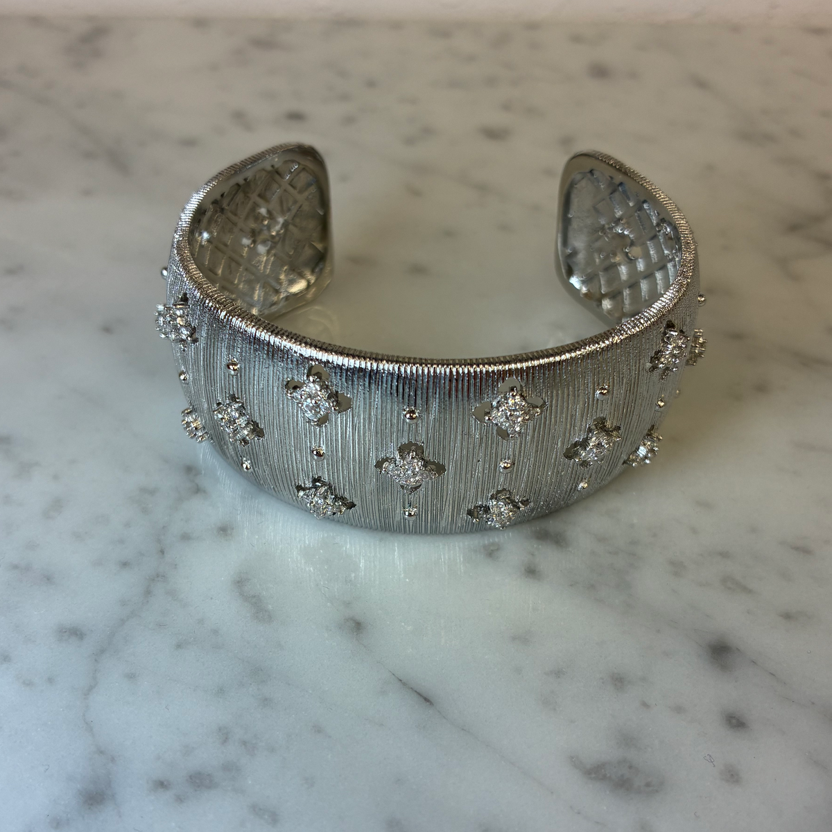 Matte CZ Flower Cuff Bangle
