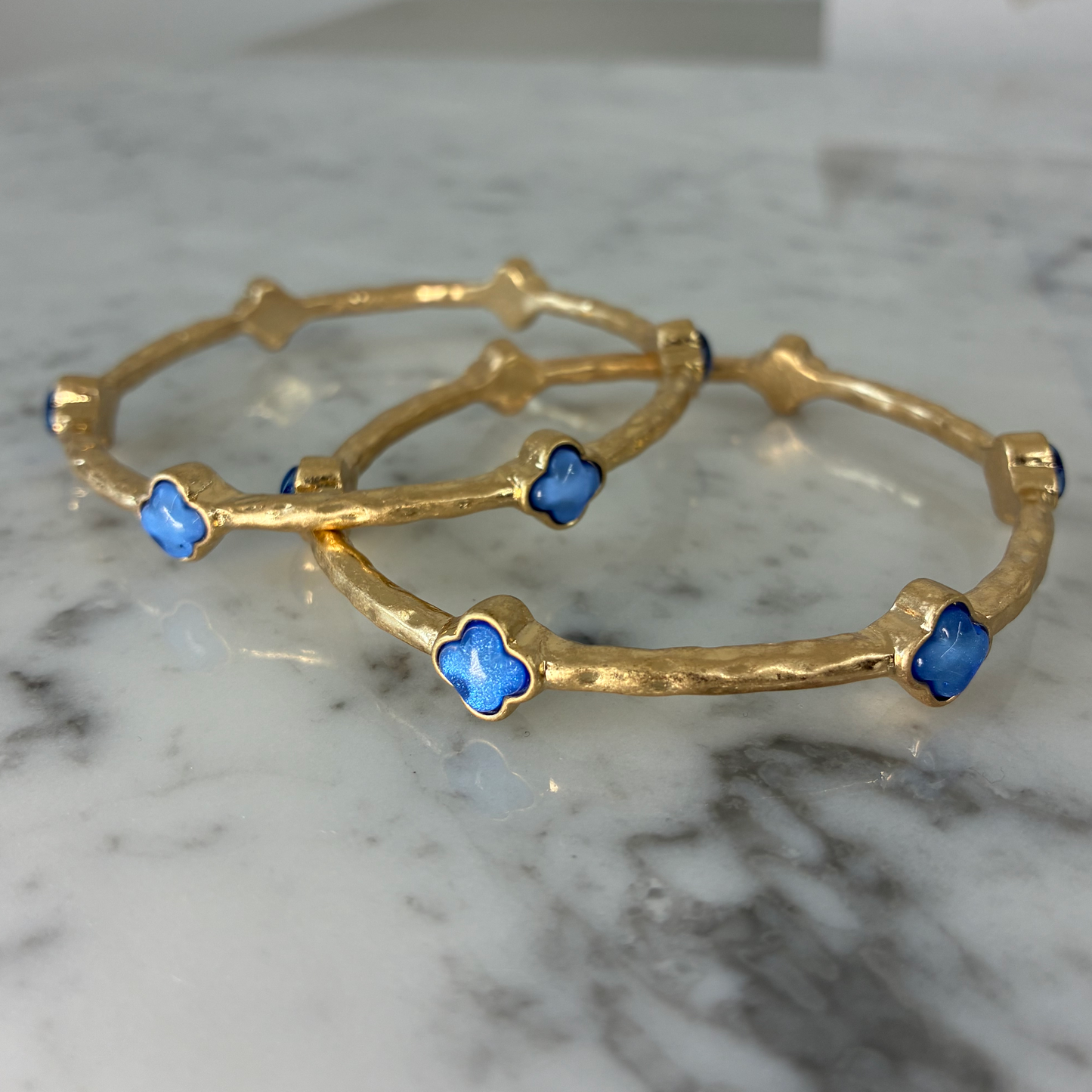 Gold Bamboo Clover Bangle Set