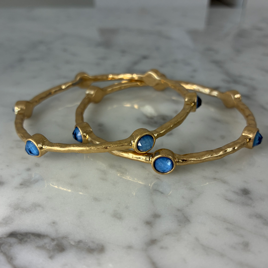 Bamboo Bangle Round Stone- Denim Blue