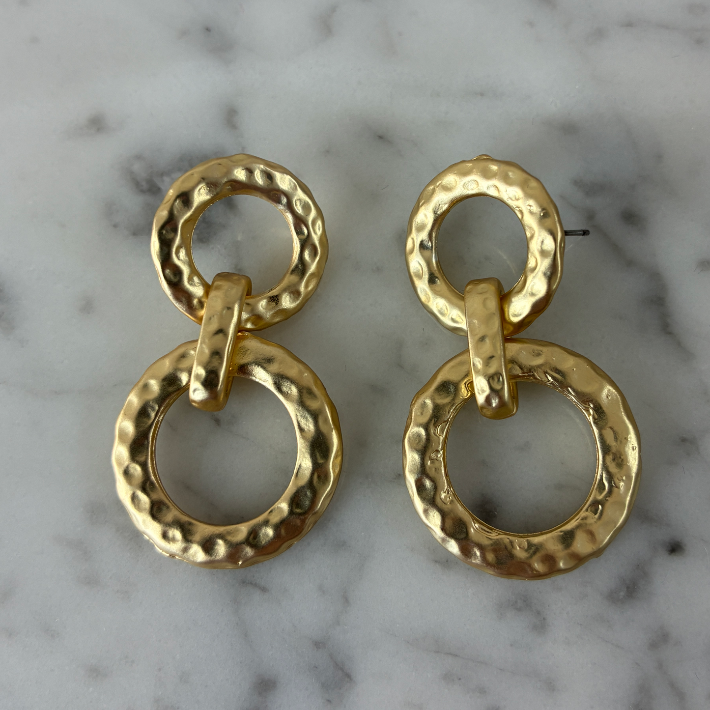 Matte Gold Circle Hammered Dangle Earring