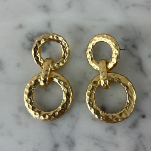 Matte Gold Circle Hammered Dangle Earring