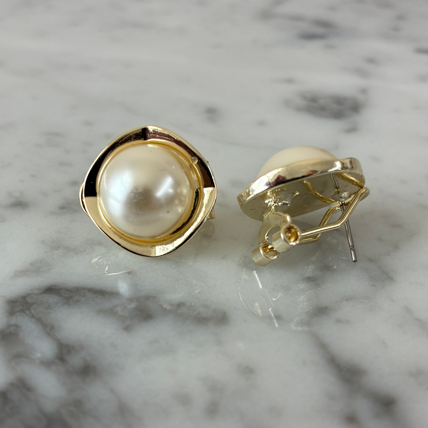 Large Pearl Button Earring