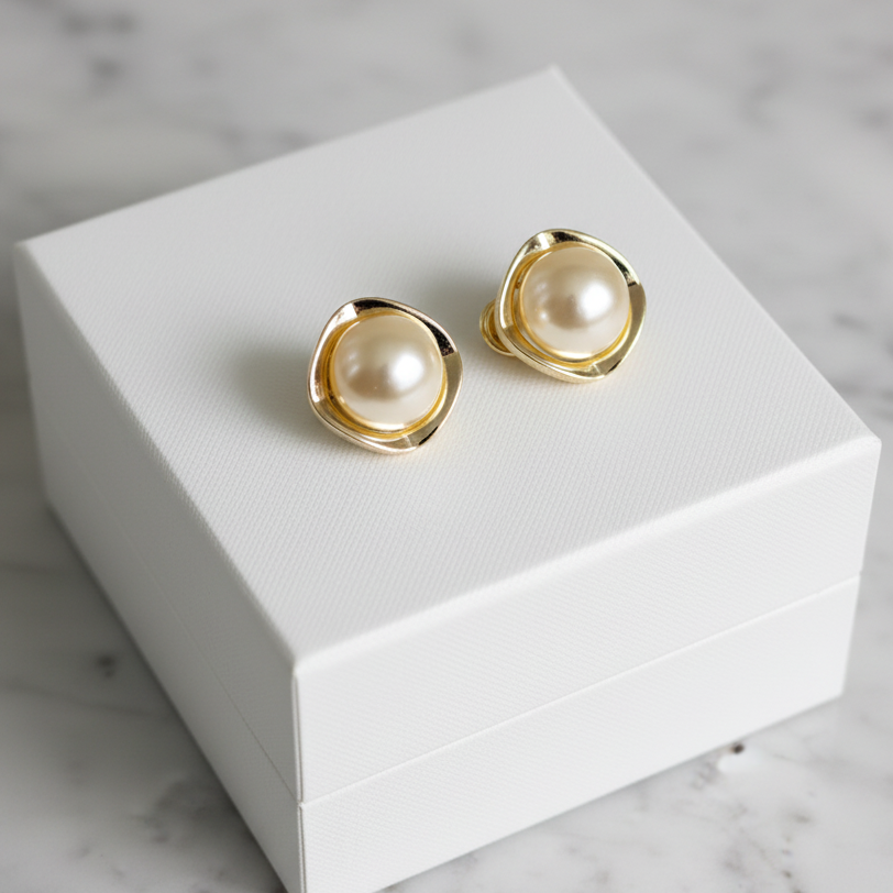 Large Pearl Button Earring