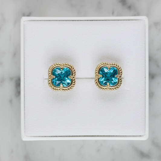 3/4" Gold CZ Clover Earrings