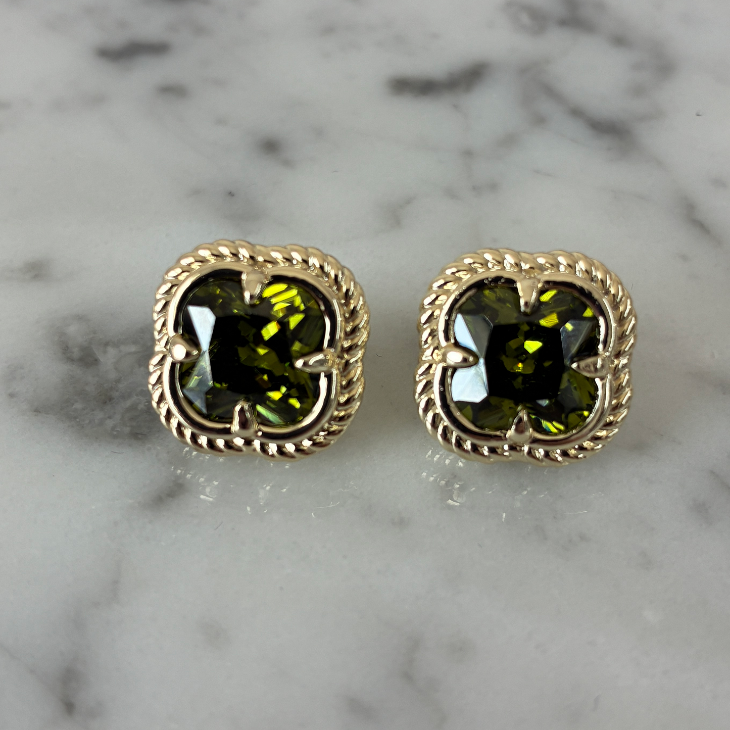 3/4" Gold CZ Clover Earrings
