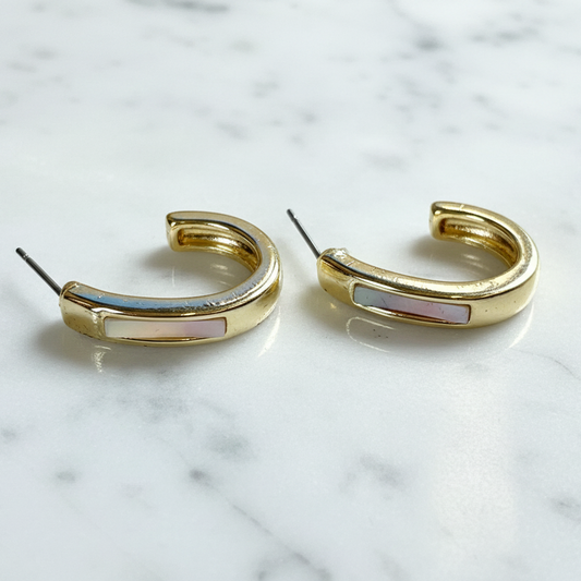 Oval C Hoop Earring w/ Stone