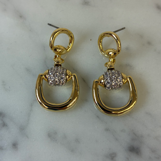 Joseph Anthony Inc. horse bit dangle earring with pave barrel design, featuring metallic finish and detailed craftsmanship.