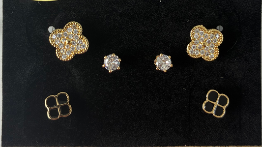 Gold CZ & Onyx Stud Set
