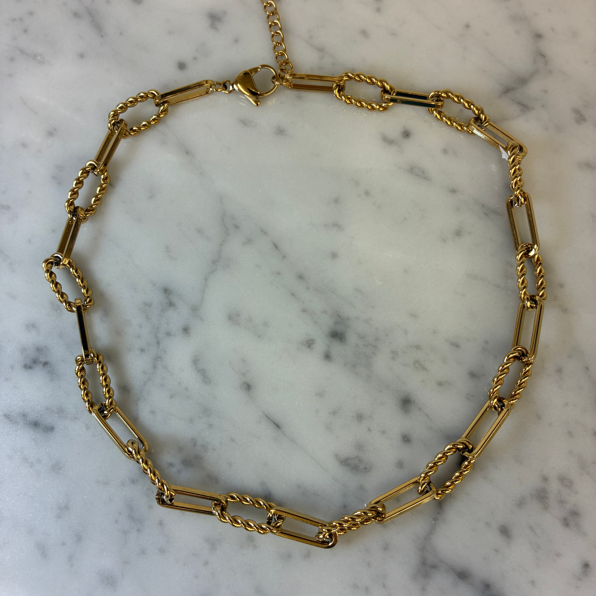 Stainless Steel Oval Rope Link Necklace -16"