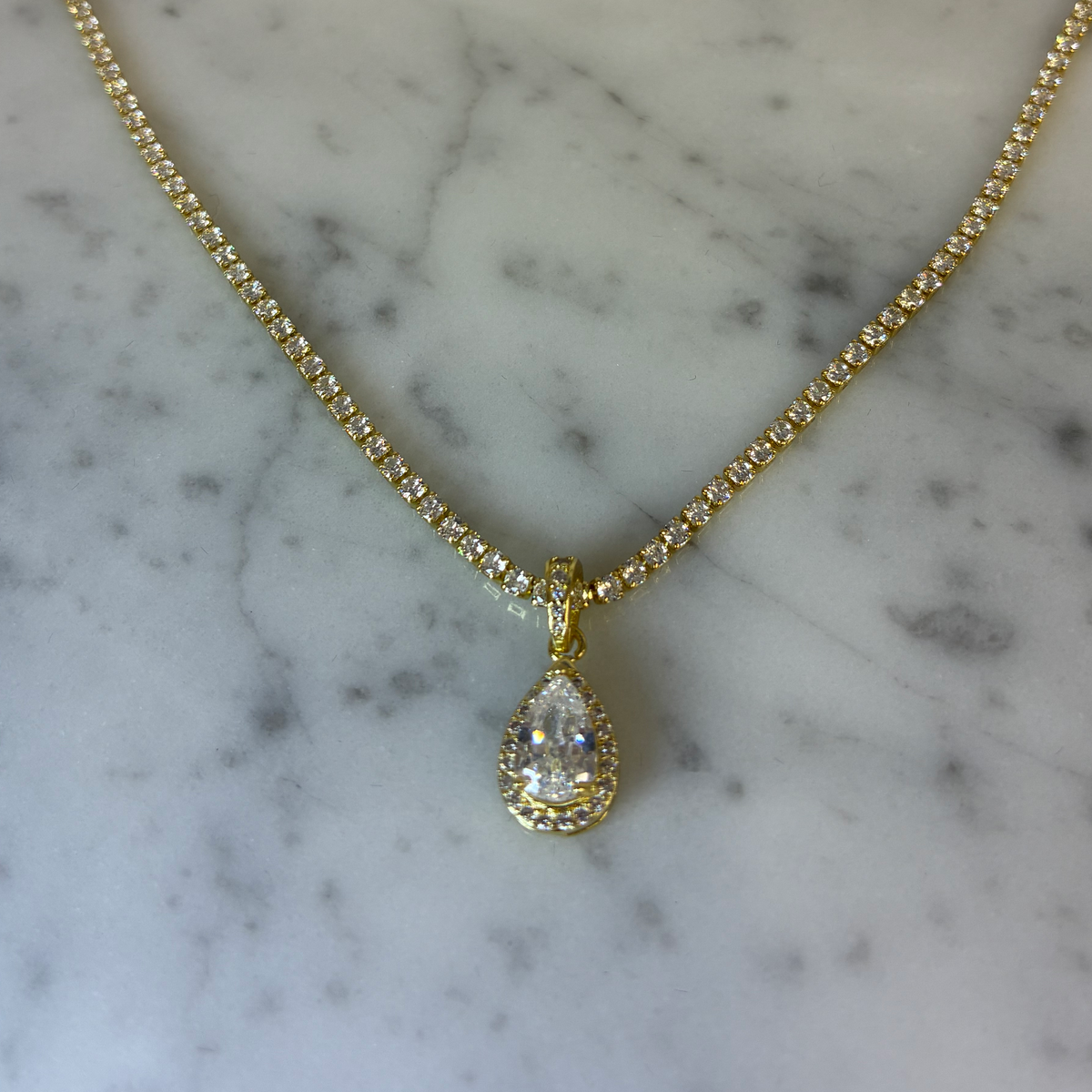 Teardrop CZ Dangle Necklace