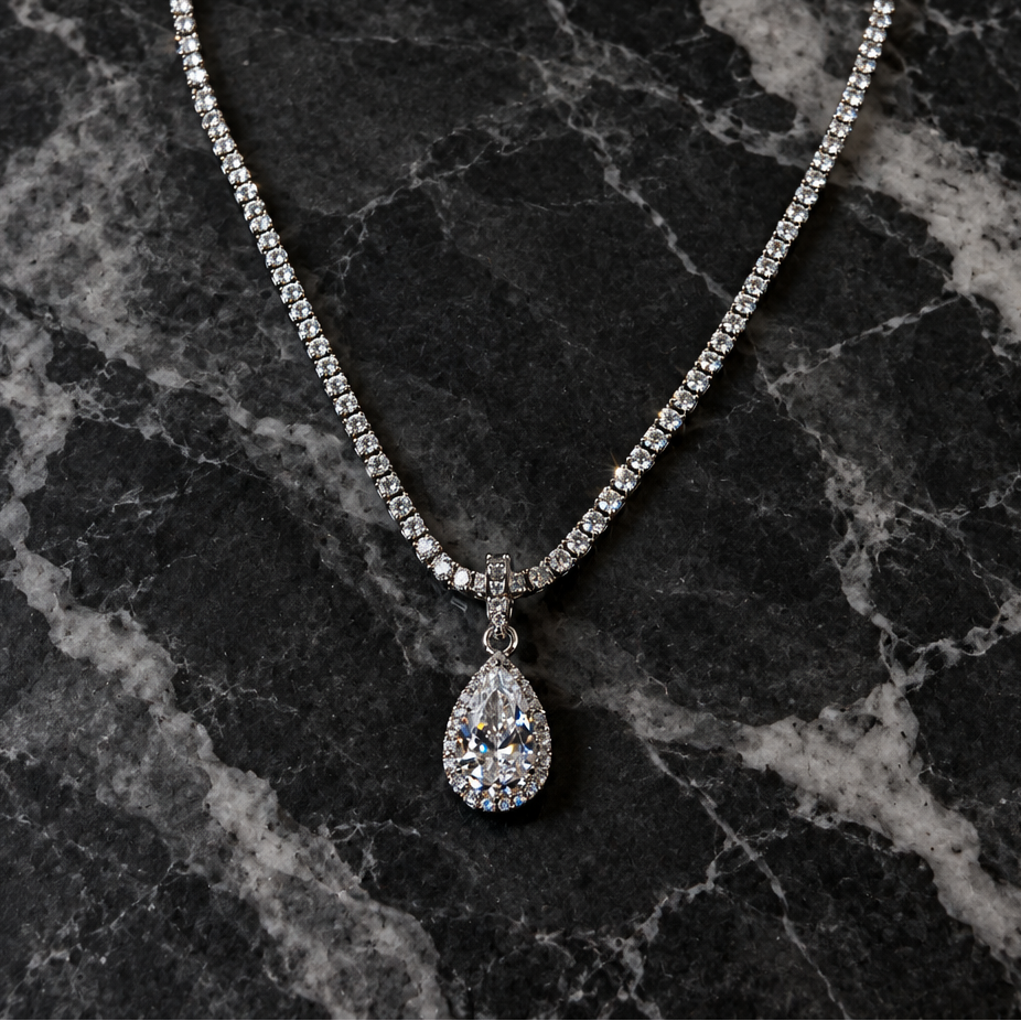 Teardrop CZ Dangle Necklace