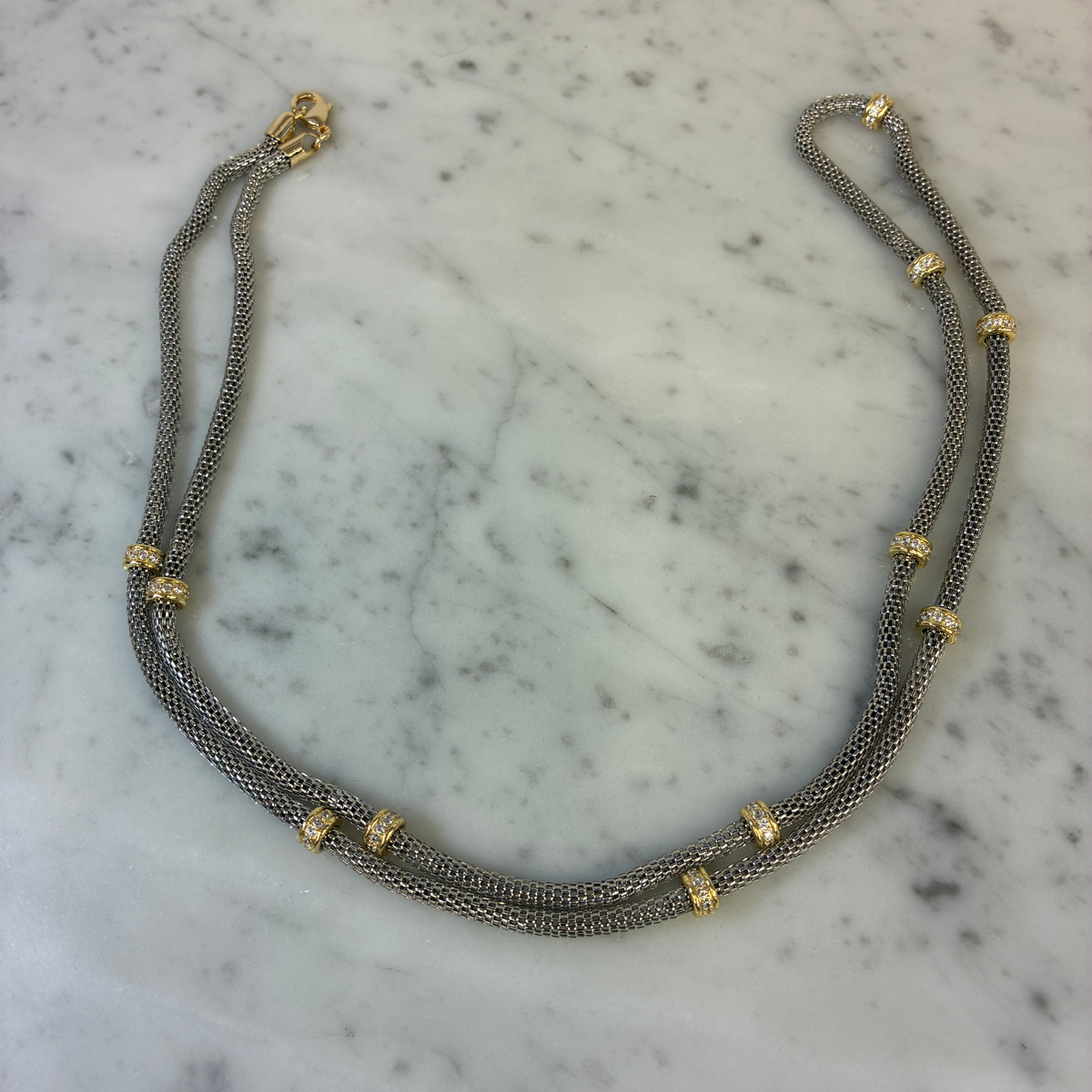 Mesh Necklace w/ CZ Stations- 36"